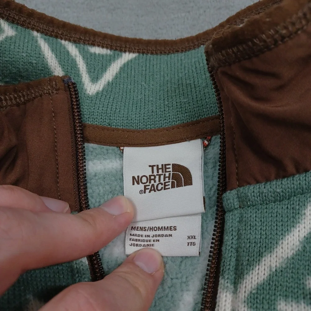 North Face Sweater Mens XXL Green Geometric Fleece 1/4 Zip Pullover‎ Pocket